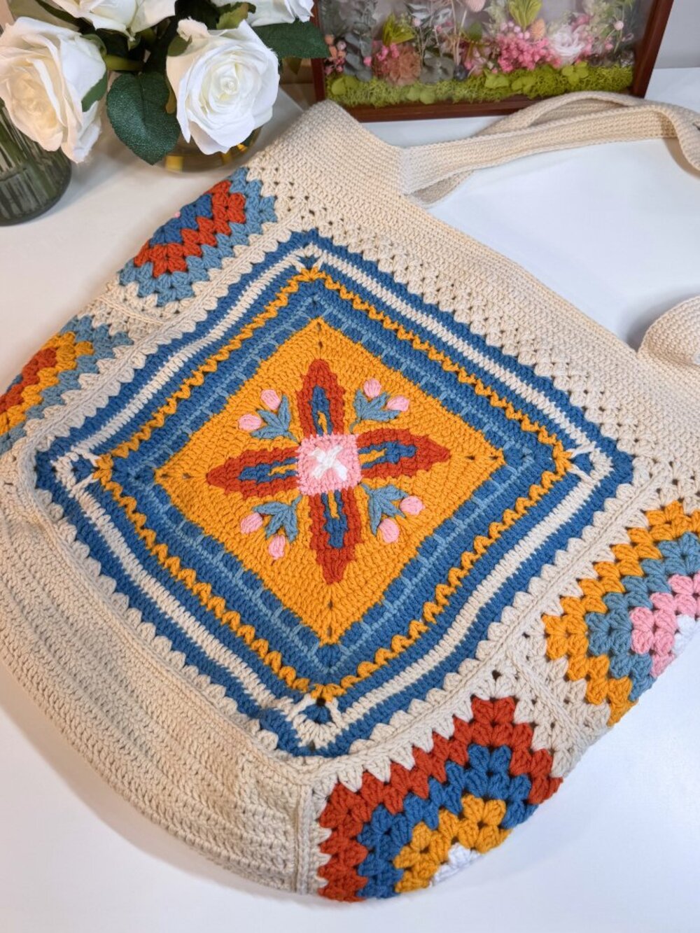 Ophelia Vintage Floral Granny Square Tote